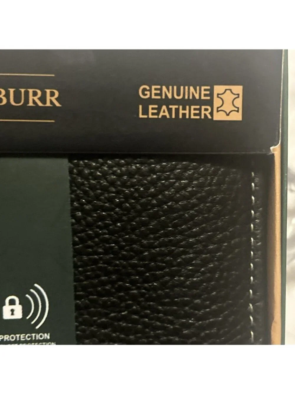 Rivet & Burr Men Wallet Black Genuine Leather Bifold RFID over flap texture See